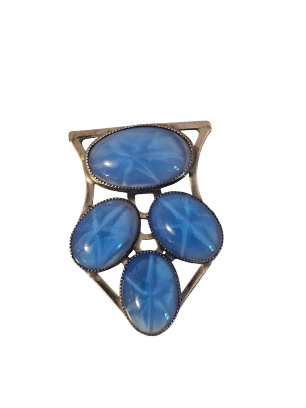 Vintage Silver-Tone  Dress Clip With  Blue Glass Star Sapphire Cabochons